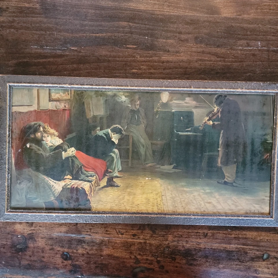 Antique LIONELLO BALESTRIERI Beethoven Frame Colored on board lithograph ? print - Image 2 of 4