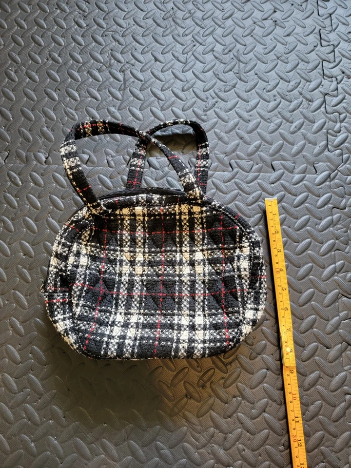 Vera Bradley столовая ручная сумка, твид с черный, белый, красный клетчатый узор, снят с производства - Изображение 2 из 4