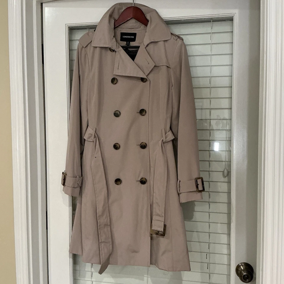 Gabardina para mujer London Fog doble botonadura con cinturón, forro, talla M, beige Foto 2 de 4