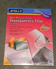 Apollo VCG7033S Quick-Dry Color InkJet Printer Transparency Film 8.5" x 11" 50pk