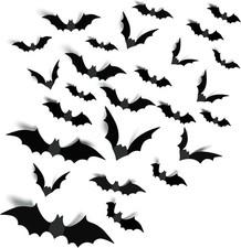 140Pcs 3D Bats Halloween Decorations - Waterproof PVC Wall Decor Set