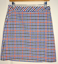 Talbots Petite Pencil Skirt 4P Red Blue Plaid Cotton Blend Lined EUC