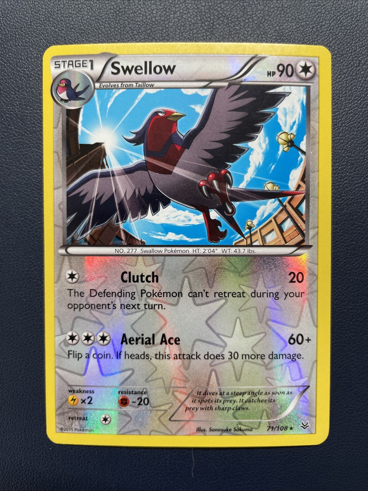 1x Swellow (71) 71/108 Reverse Holo XY - Roaring Skies Pokemon Card LP free ship