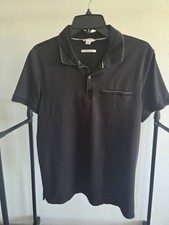 Calvin Klein Black M Slim Fit Men's Liquid Cotton Polo Shirt Short Sleeve Logo