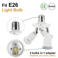 3 in 1 E26 Light Socket Splitter Adapter, Standard Base LED Bulb Converter, 3...