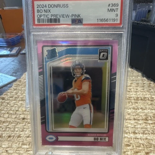2024 Panini Donruss Optic Preview Pink Prizm Bo Nix #369 Rookie Broncos PSA 9