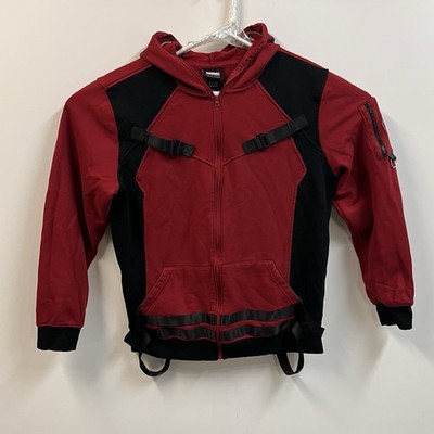 Marvel Deadpool Hoodie Mens Large Red Full Zip Costume Mask Cosplay Sweatshirt