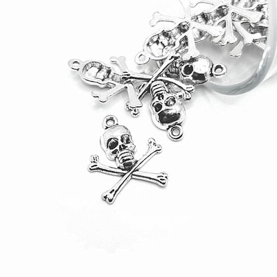 Skull and Cross Bones Silver Pirate Charms, 21x24mm - US Seller