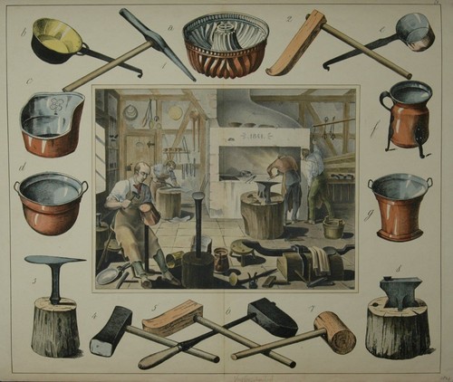 Professions: Coppersmith Forge. Old colored Lithograph. 136441