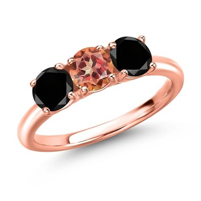 18K Rose Gold Plated Silver Ecstasy Mystic Topaz and Black Diamond Engagement