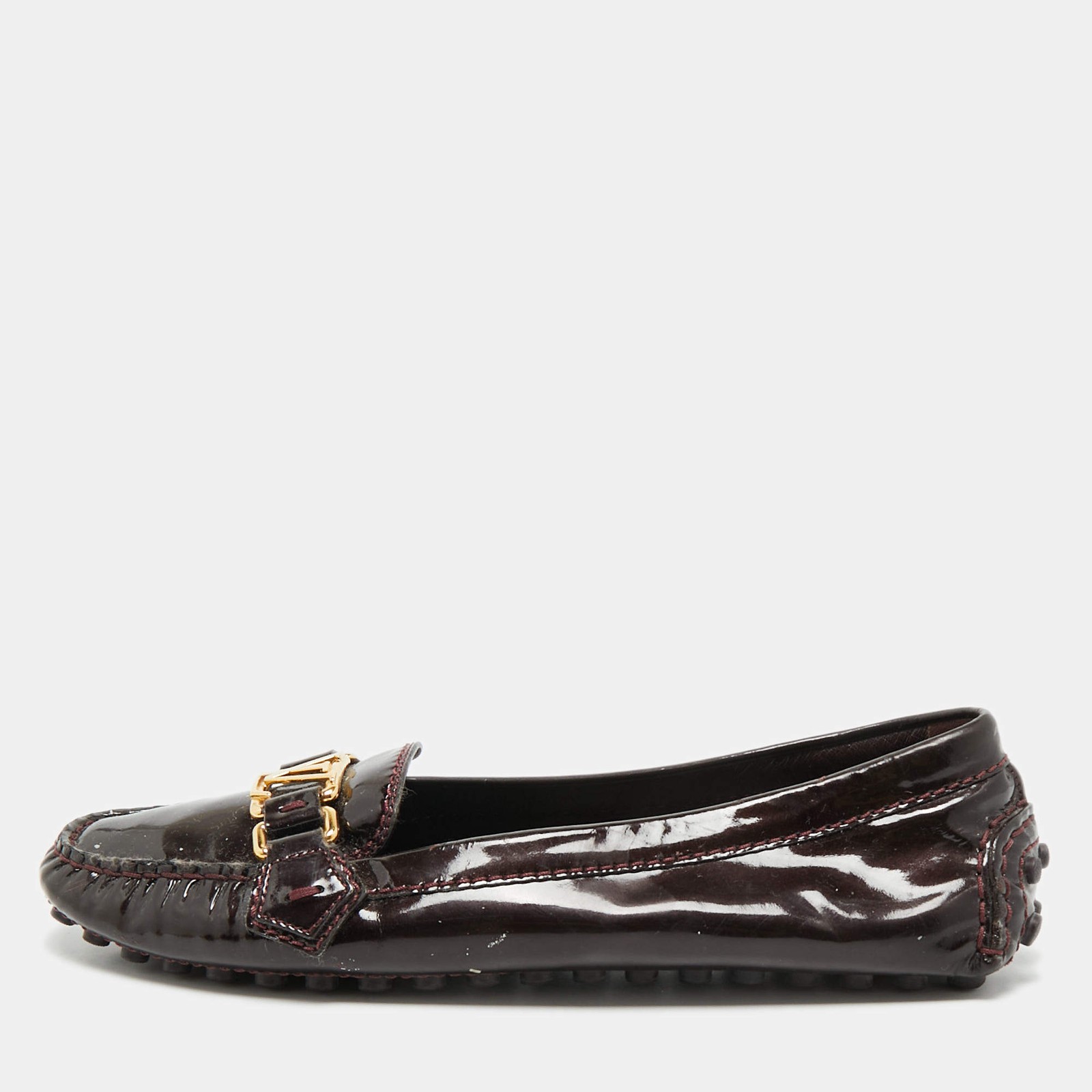 Louis Vuitton Burgundy Patent Leather Oxford Loafers Size 39