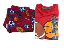 Faded Glory Boys All Sport Ball Two Piece Pajamas Tee Shirt  Pants 14/16