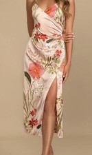NEW Lulus Remarkable Entrance Pink Floral Print Satin Midi Dress Size S Party