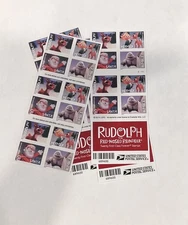 Lot of 200 Forever Christmas Stamps New 10 Books Santa Rudolf stamps