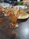 Fenton Glass Hobnail Ruffled Edge Amber Bud Vase 4" Vintage