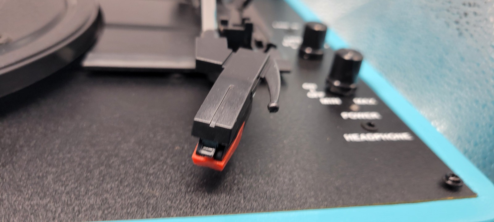 Opened Blue Vintage 3-Speed Bluetooth Portable Suitcase Record Player Untested