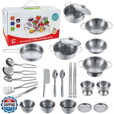 Tiny Classic Stainless Steel Kitchen Toys Cooking Utensils Set-Pr