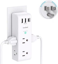 Surge Protector Outlet Extender - with Rotating Plug, 6 AC Multi Plug Outlet wit