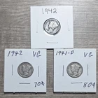 1941-D 1942 Mercury Dimes Silver Denver Philadelphia Lot of 3 Circulated