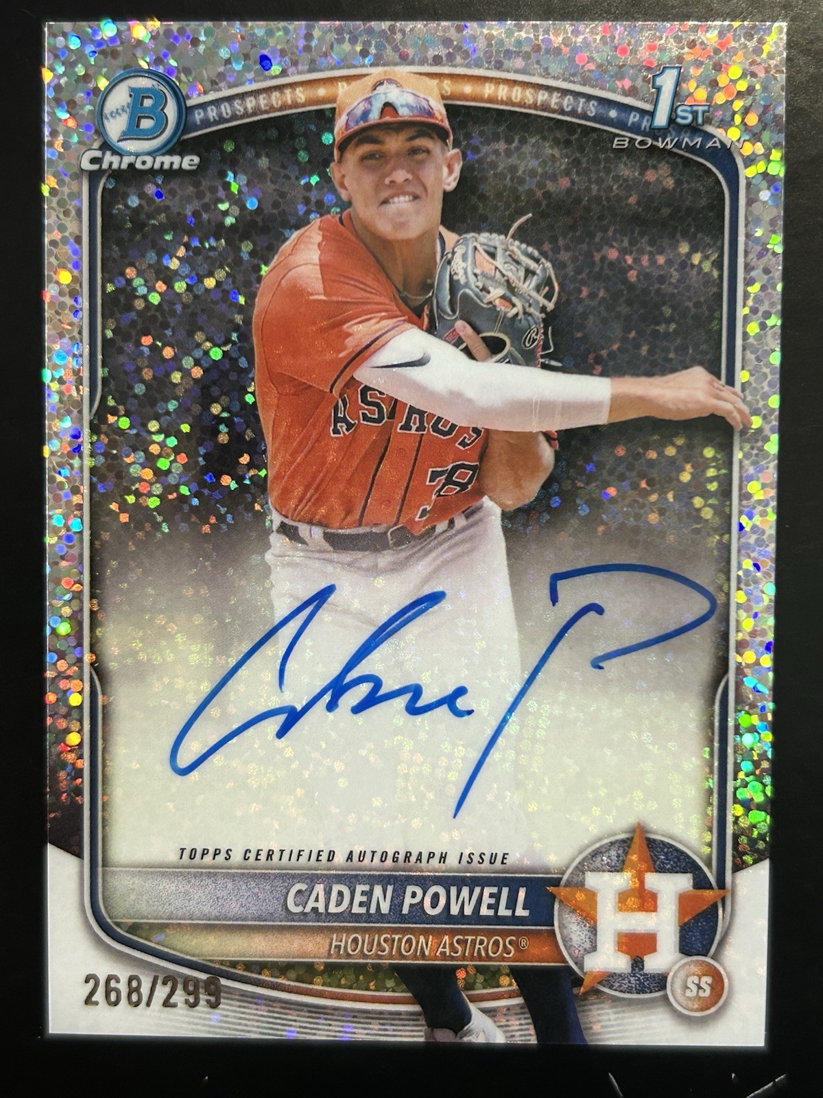 2025 Bowman Chrome Caden Powell Prospect 1st Auto /299 Speckle Astros