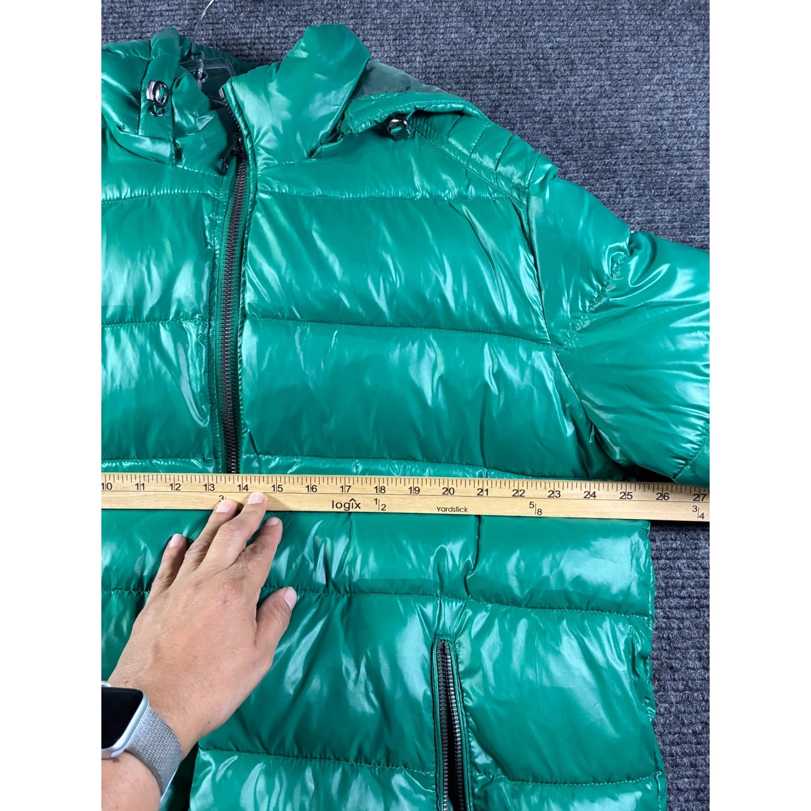 Guess Mens Green High Shine Puffer Jacket Detachable Hood XL NEW - product detail image 2