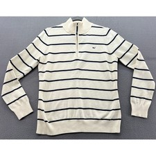 Vineyard Vines Sweater Boys L Striped Quarter Zip Cream Navy Cotton
