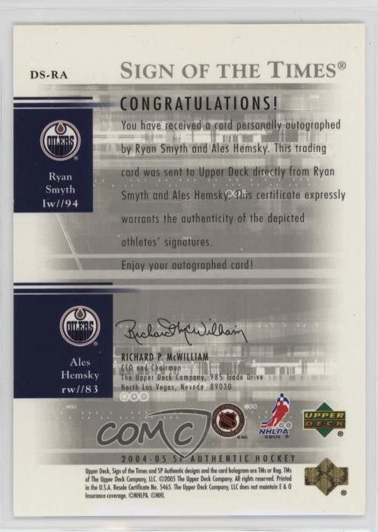 2004 SP Authentic Sign of the Times Dual /100 Ales Hemsky Ryan Smyth #DS-RA Auto - Image 2 of 2