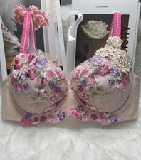 Vintage Pink Nylon Mesh Lace Soft Cup Lined Underwire Bra 30D Back Closure