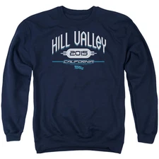 Back To The Future II Hill Valley 2015 Mens Crewneck Sweatshirt Navy Blue Offici