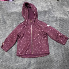 OshKosh B  gosh Girls 2T Hooded Jacket Plum Gold Polka Dot Fleece Lined Coat