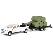 132 Ford F-350 Dually Pickup Truck W Trailer Bales Ertl Tomy Lp68114 46631