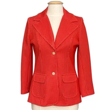 VTG Ms Doris Womens Blazer 12 Orange Pinstripe Jacket Retro 70s Secretary Office