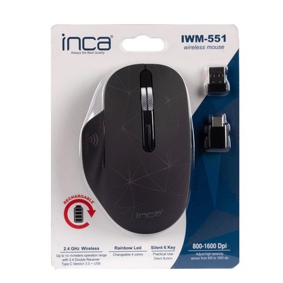 INCA IWM-551 INCA Maus IWM-551     1600 DPI,Wireless, Akku, USB-C, SW retail
