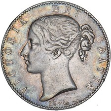 1845 Crown - Victoria British Silver Coin - Nice