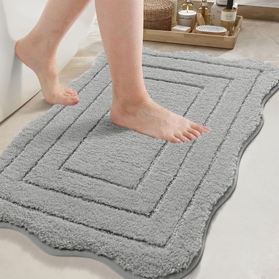 Gray Bathroom Rugs, Non Slip Washable Bath Mat 32x20, Soft Absorbent Quick Dr...