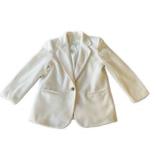 Vintage 70s Cream 100 Wool Blazer Ivory Single Button Jacket Sz 16 Chic Fall