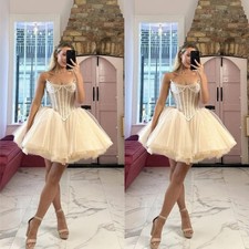 Champagne Corset Ball Gown Short Wedding Dress Strapless Sleeveless Appliques