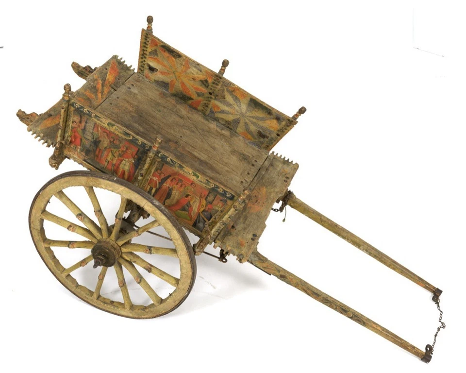 Антикварная СИЦИЛИЙСКАЯ СВАДЕБНАЯ ПОЛНОРАЗМЕРНАЯ ТЕЛЕЖКА С ОСЛОМ КАРРЕТТО 19 века - Изображение 3 из 4