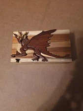 CARVER  DAN'S DRAGON PUZZLE TRINKET JEWLRY BOX HAND CARVED WOOD