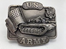 US Army Tank Flag Seal Belt Buckle 1982 Bergamot Brass Works Made In America