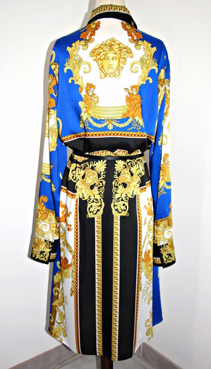 VERSACE Medusa Renaissance Print Shirt Dress Royal Blue sz