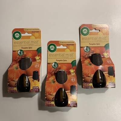 Lot Of 3 Air Wick Essential Mist Refill  Limited Edition PUMPKIN SPICE Fragrance