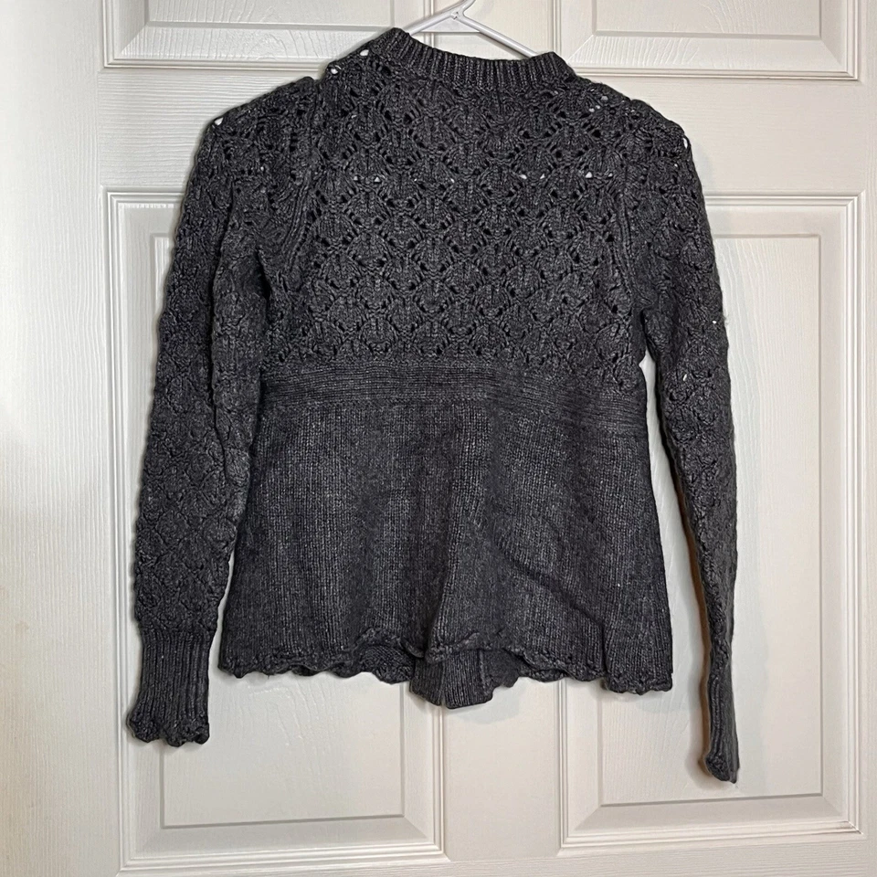 Cárdigan Juicy Couture Gris Tejido Abierto Talla Pequeña Retro Puños Acanalados Festoneado Foto 4 de 4