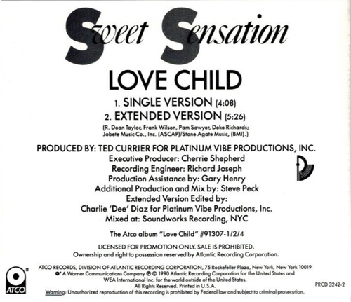 SWEET SENSATION - Love Child (CD Sgl. 1990) 2 Trks. - Picture 3 of 3