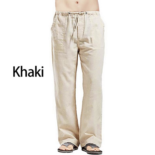 Pantalones informales de algodón de lino con cordón de otoño cintura pantalones largos sueltos - Imagen 26 de 91