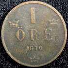 SWEDEN Oscar II (1872-1907) Bronze 1876 1 ORE F/VF SCARCE KM# 734 (23 157) — photo 2