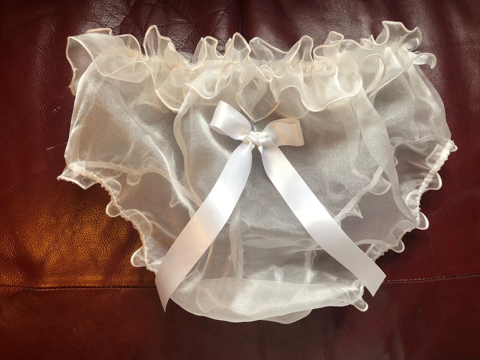 Sheer white Organza Sissy Panties Frills French nickers for men 40” Waist — 第 3/4 张图片