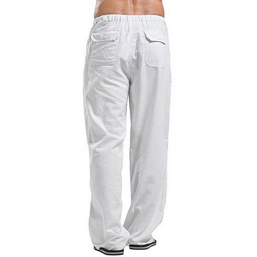 Mens Summer Beach Cotton Linen Yoga Pants Drawstring Elasticated Loose Trousers - Picture 4 of 37