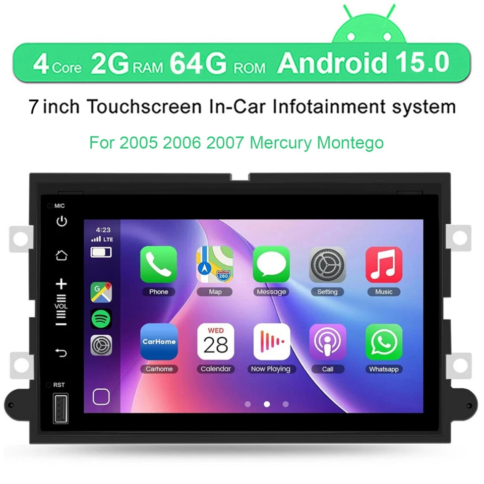 Radio estéreo GPS para automóvil Apple Carplay Android 15 para Mercury Montego 2005 2006 2007 Foto 2 de 4