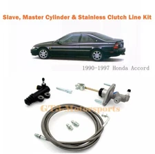 Slave, Master Cylinder & Stainless Clutch Line Kit For 1990-1997 Honda Accord